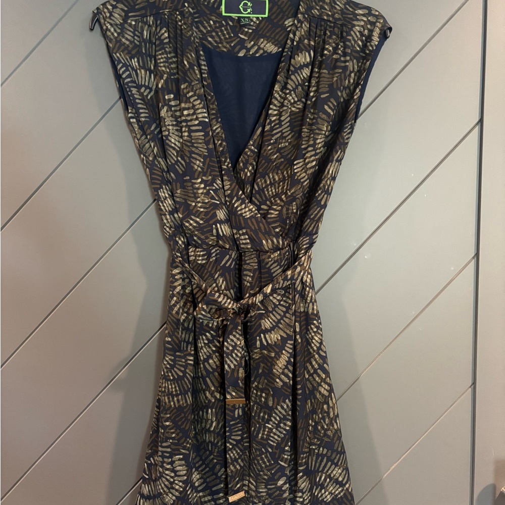 Olive Green & Navy Blue Patterned Dress